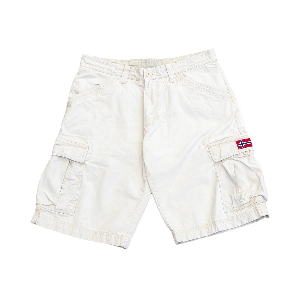 Napapijri Geographic Mens‎ Cargo Shorts Beige Cotton Size 32 Utility Outdoor